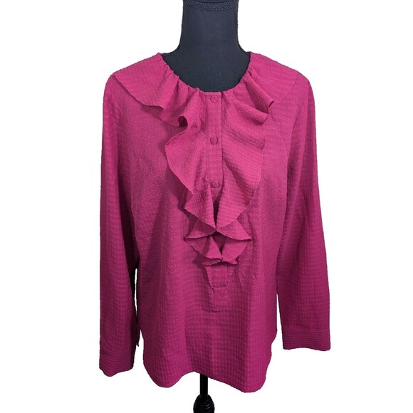 Isaac Mizrahi IMNYC Top Pink Business Casual Ruffle Preppy Relaxed Fit Medium - Picture 1 of 13
